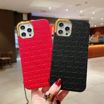 Dior Imprint Leather Case with Strap for Apple iPhone