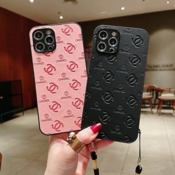 Chanel Imprint Leather Case with Strap for Apple iPhone